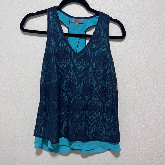 Brixon Ivy Lace Turquoise and Royal Blue Racerback Tank Top Size XS - Picture 1 of 3